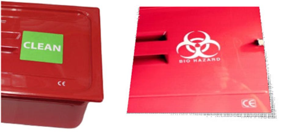 Transporting clean instruments in biohazard-labeled containers; Using ...