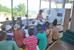 One of several health education stations for Timo residents One of several health education stations for Timo residents