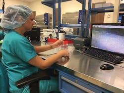 SPD Technician Jordan Guajardo inspects a pair of bone cutting rongeurs that she suspected had been damaged during a procedure. SPD Technician Jordan Guajardo inspects a pair of bone cutting rongeurs that she suspected had been damaged during a procedure.