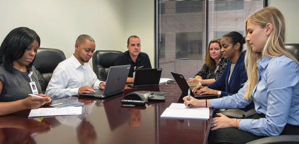 From L to R &mdash; Julean Jackson, Kenny Hardy, Brian Green, Tracy Allardice, Natasha Landery, Abigail Heitz attend a Merger &amp; Acquisition Planning Session