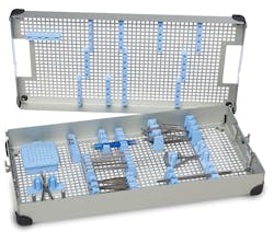 InstruSafe trays from Summit Medical, an Innovia company, protect and organize instruments throughout the use cycle. Silicone components hold the instruments securely and have small ridges that reduce contact points allowing maximum sterilant penetration. The silicone parts contain channels that match up with the perforations on the trays to allow detergents and sterilant to flow through the silicone and access the part of the instrument contacting the silicone. The silicone holders are also designed to hold instruments in the open position throughout the sterilization process. InstruSafe trays are validated for both wrap and rigid containers for steam and low temperature cycles. InstruSafe trays from Summit Medical, an Innovia company, protect and organize instruments throughout the use cycle. Silicone components hold the instruments securely and have small ridges that reduce contact points allowing maximum sterilant penetration. The silicone parts contain channels that match up with the perforations on the trays to allow detergents and sterilant to flow through the silicone and access the part of the instrument contacting the silicone. The silicone holders are also designed to hold instruments in the open position throughout the sterilization process. InstruSafe trays are validated for both wrap and rigid containers for steam and low temperature cycles.