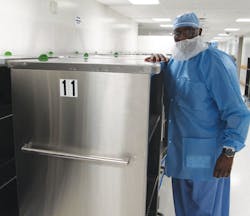 Jared Crawford ensuring empty case carts are ready for the following day. Jared Crawford ensuring empty case carts are ready for the following day.