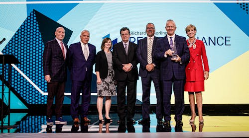 From left to right: Mike Alkire, President, Premier Inc.; Kevin Tompkins, Sr. Vice President Marketing, McLaren; Lisa Vismara, Director of Business Intelligence, McLaren; David Mazurkiewicz, Executive Vice President and Chief Financial Officer, McLaren; David Bueby, Vice President Supply Chain Management, McLaren; Philip Incarnati, President and Chief Executive Officer, McLaren; Susan DeVore, CEO, Premier Inc.