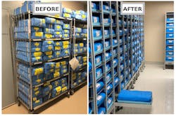 Traditional wire shelving (before) and DSI’s No-Tear system (after) Traditional wire shelving (before) and DSI’s No-Tear system (after)