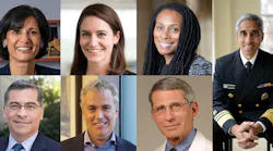 Clockwise left to right: Dr. Rochelle Walensky, Natalie Quillian, Dr. Marcella Nunez-Smith, Dr. Vivek Murthy, Dr. Anthony Fauci, Jeff Zients and Xavier Becerra
