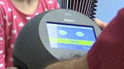 Within seconds of the screening, the pediatric vision screening device calculates a binocularity score based on foveal alignment and provides a “pass” or “refer” result to the clinician. Andrew Schuman, M.D. (Courtesy of NIH) Within seconds of the screening, the pediatric vision screening device calculates a binocularity score based on foveal alignment and provides a “pass” or “refer” result to the clinician. Andrew Schuman, M.D. (Courtesy of NIH)