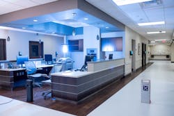 Xenex LightStrike germ-killing robot in use at nurse station Xenex LightStrike germ-killing robot in use at nurse station