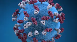 3D graphic representation of a spherical-shaped, measles virus particle, courtesy of the CDC.