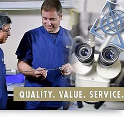 Paces MedEquip repair techs inspecting an insulated laparoscopic grasper Paces MedEquip repair techs inspecting an insulated laparoscopic grasper