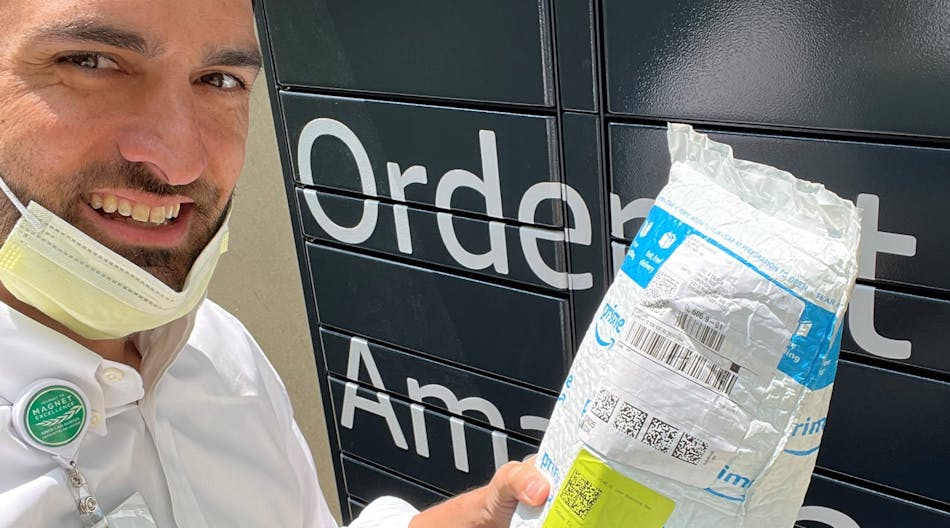 Eric Tritch- VP Supply Chain &amp; Support Services, picking up a package from Amazon Locker on campus, helps deflect excess Amazon packages from Dock operations. Provides convenient 24/7 pickup option for staff or patients.