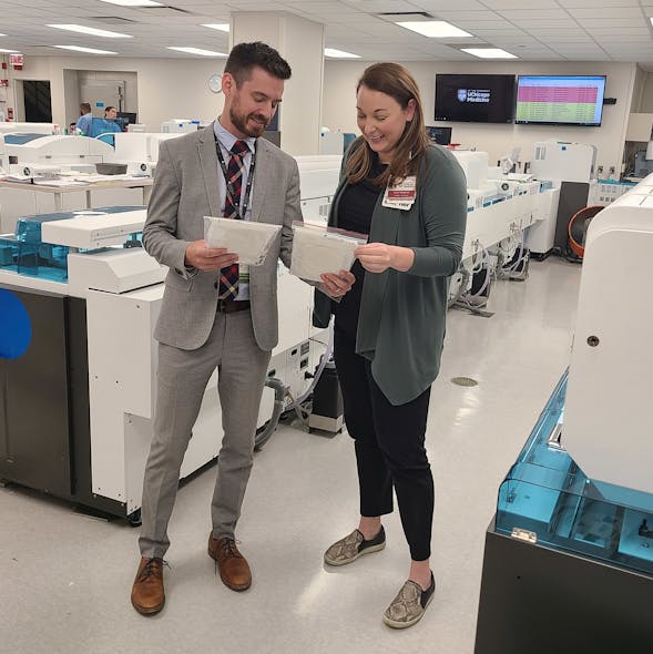 Jordan Schleyer - Manager Clinical Strategic Sourcing - reviewing new product samples with Kara Newton - Director Clinical Laboratories Hyde Park