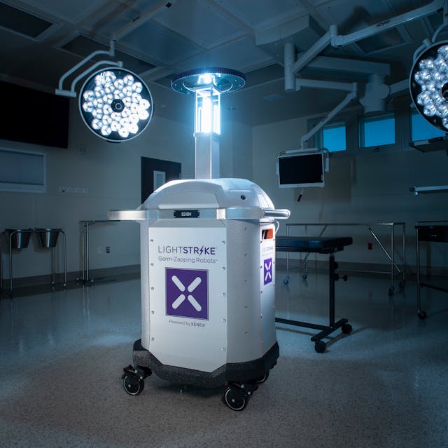 Xenex&apos;s LightStrike Pulsed Xenon UV Disinfection Robot