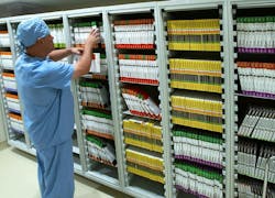 Hospital storerooms are equipped with high-density storage that optimizes the storage footprint and allows for greater inventory visibility. Image courtesy of Tecsys. Hospital storerooms are equipped with high-density storage that optimizes the storage footprint and allows for greater inventory visibility. Image courtesy of Tecsys.